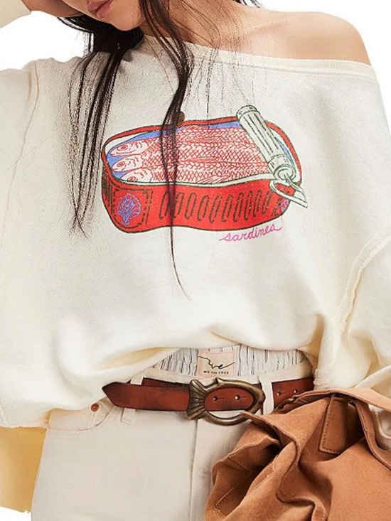 Free People Tops - Free People Cream Sardine Graphic Pullover sweatshirt Camden we the free